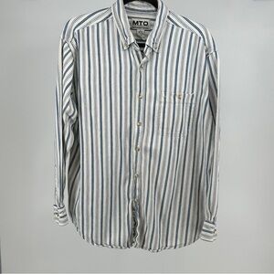 Vintage 90’s 100% Cotton Men's Large Blue White Striped Button Down Shirt‎
